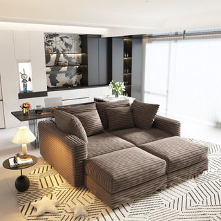 Deep Seat Convertible Sofa With Soft Pillows And Ottomans