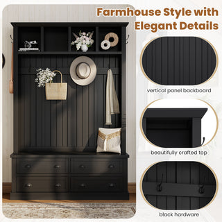 Hall Tree With 4 Drawers, Coat Rack With 6 Hooks
