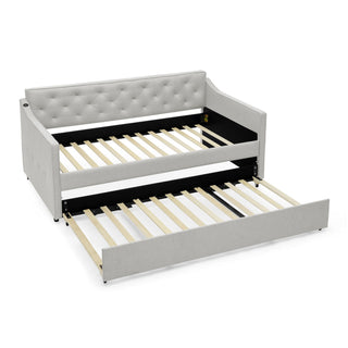Daybed With Pop Up Trundle And USB Charging Armrest