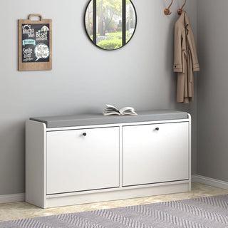 Shoe Storage Bench With Cushion, Entryway Organizer Cabinet For Hallway - White