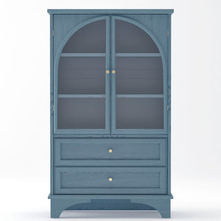Glass Door Display Case With 2 Drawers And Adjustable Shelf