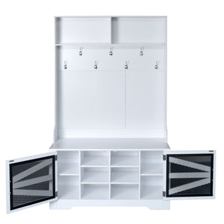 Entryway Bench With Coat Rack, 3 In 1 Design And Adjustable Shelves