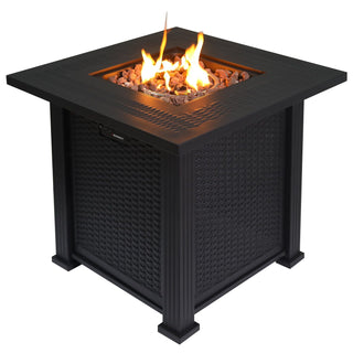 Outdoor Fire Pit Table With Lava Rocks, Propane Fire Pit - Black