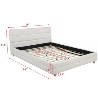 Modern Platform Bed With Upholstered Grid-Patterned Headboard