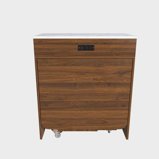 Extendable Dining Table With Power Socket, Lockable Casters, Storage Cabinet