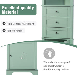 Tall Storage Cabinet With 3 Drawers And Adjustable Shelves For Bathroom