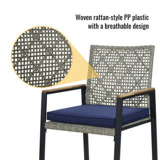 5 Piece Patio Dining Table Set, Acacia Wood Table Top With Umbrella Hole
