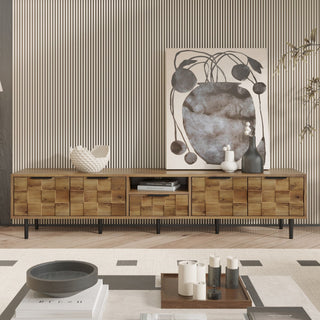 TV Stand, L Shaped Handle Entertainment Console With Storage - Natural