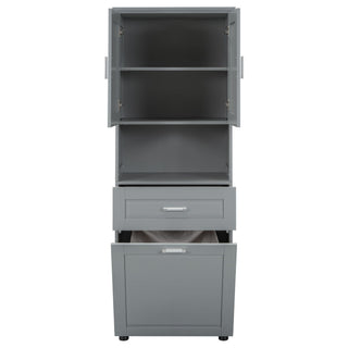 Tall Bathroom Cabinet With Tilt-Out Laundry Basket And Upper Storage