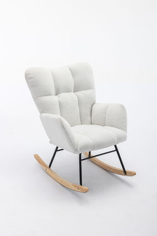 Teddy Fabric Rocking Gilder Nursery Chair For Living Room Indoor - Ivory