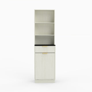 Tall Narrow Fluted Storage Cabinet With Trash Bin Compartment For Kitchen (Trash Can Not Included)