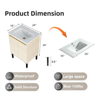 Bathroom Vanity With Ceramic Sink, Floor-Standing Design, Soft-Closing Drawers