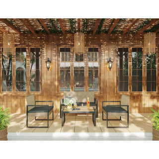 4 Piece Patio Furniture Set With Acacia Wood Table Top And Cushions