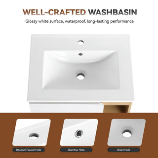 24" Bathroom Vanity With Sink & Side Cabinet, Vanity Set With Thin Edge Sink & Interchangeable Door Panels, Bathroom Storage - Black / Light Oak / White
