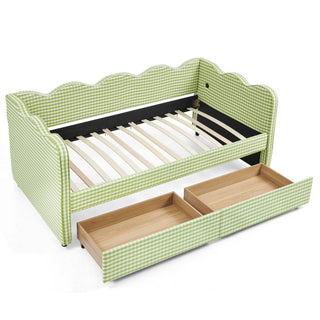 Gingham Daybed With USB Charging Port, Wave-Shaped Design