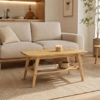 Coffee Table With Double Layer Storage For Living Rooms - Wood