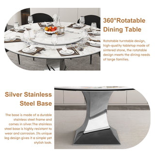 Round Dining Table & 6 Chairs Set - Silver