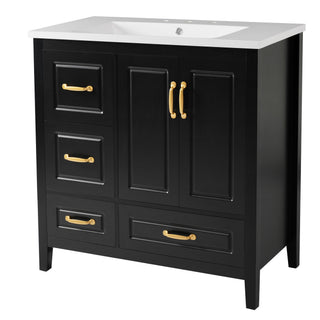 Bathroom Vanity With Sink, Soft Closing Doors & Drawers, Metal Handles