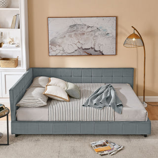 Mid-Century Storage Upholstered Tufted Bed Frame With Backrest And Armrests