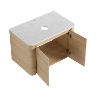 Mounted Bathroom Vanity With Art Sink, Storage Shelves, Soft Close Door