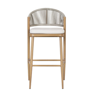 Outdoor Bar Height Metal Frame Counter Stools With Scallop Shaped Backrest & Water Resistant Cushions