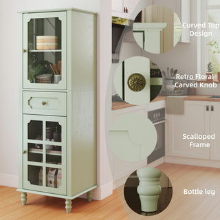 Curio Cabinet, Freestanding Vintage Display Storage Cabinet, Adjustable Shelves - Green
