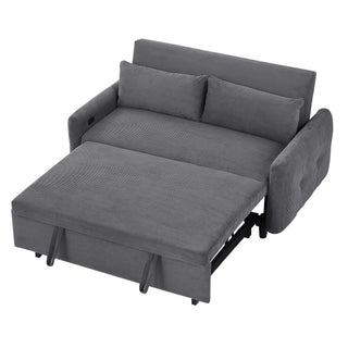 Pull-Out 2 Seat Modern Sleeper Sofa With 2 Throw Pillows And USB Ports