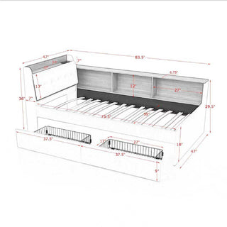 Upholstered Daybed With Storage Headboard, Wireless Charging, LED Lights