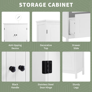 Bathroom Storage Cabinet With 2 Doors And Drawers, Adjustable Shelf
