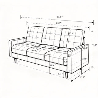 3 Seat Sofa Couch With Tufted Back Upholstered Couch For Living Room