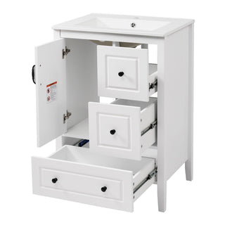 Freestanding Bathroom Vanity With Sink, Soft Closing Cabinet And Drawers - White
