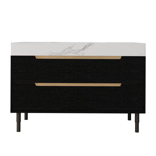 Bathroom Vanity With Undermount Sink, 4 Drawers Storage, Free Standing / Wall Mounted - Black / White