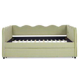 Gingham Daybed With USB Charging Port, Wave-Shaped Design