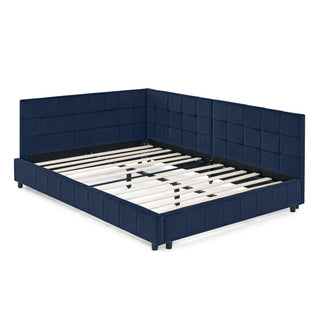 Mid-Century Storage Upholstered Tufted Bed Frame With Backrest And Armrests