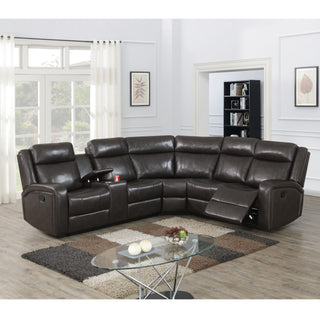 Manual Motion Recliner Sectional Sofa With Console And Cup Holders - Brown