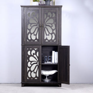 Modern Sideboard Buffet With 4 Mirrored Doors, Adjustable Shelves