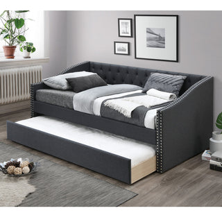 Daybed With Trundle Nailhead Trim Button Tufted