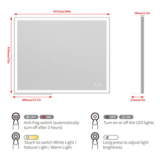 LED Bathroom Vanity Mirror Wall Mounted Adjustable / Warm / Natural Lights Anti-Fog Touch Switch With Memory Modern Smart Large Bathroom Mirrors