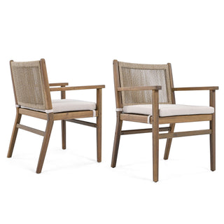 Outdoor Acacia Wood Patio Dining Armchair (Set of 2)