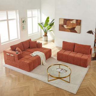 U - Shaped Sectional Sofa, Cup Holders & Side Pockets For Living Room