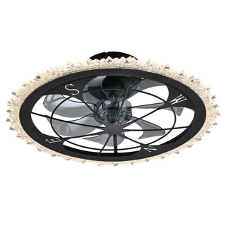 21" Caged Ceiling Fan With Dimmable LED Light And Remote Control, Low Profile Flush Mount Fan - Matte Black