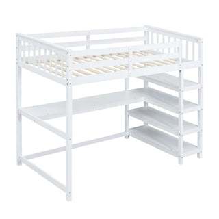Loft Bed With Storage Shelves And Under Bed Desk