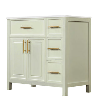 36" Bathroom Vanity With Sink, 2 Doors, 3 Drawers, Rectangular - White