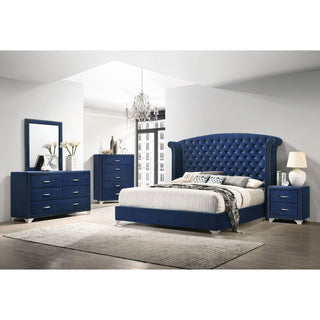 6 Drawer Upholstered Dresser With Mirror - Blue