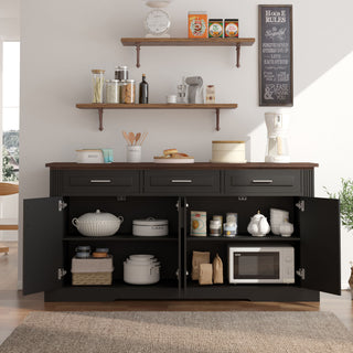 Fluted Sideboard Buffet Cabinet With 4 Doors And 3 Drawers