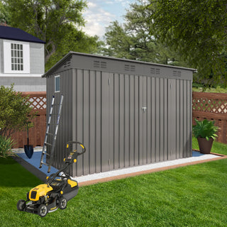 Outdoor Storage Shed, Tool House With Sloping Roof, 6 Vents And 2 Swing Doors For Backyard - Gray