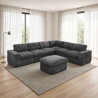 Oversized Ottoman Footrest Extra Seat Living Room - Dark Gray