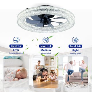 LED Light Source And Remote Control, 3000 - 6500K Dimmable Flush Mount LED Fan Light, 6 Speeds, Quiet DC Motor For Living Room - Matte Black