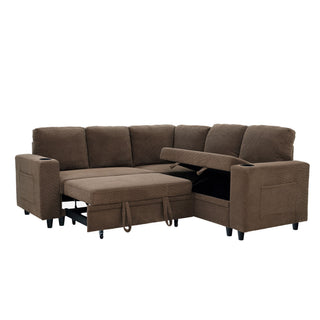 Upholstered L - Shape Sectional Sofa Bed With Pull Out Sleeper And Storage