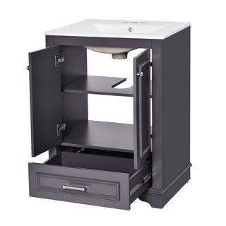 Bathroom Vanity With Ceramic Sink Combo, Modern Freestanding Storage Cabinet With Silver Handles